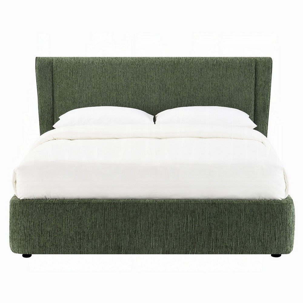 Wery Low Profile Full Bed | Textured Green Upholstered Wingback Headboard