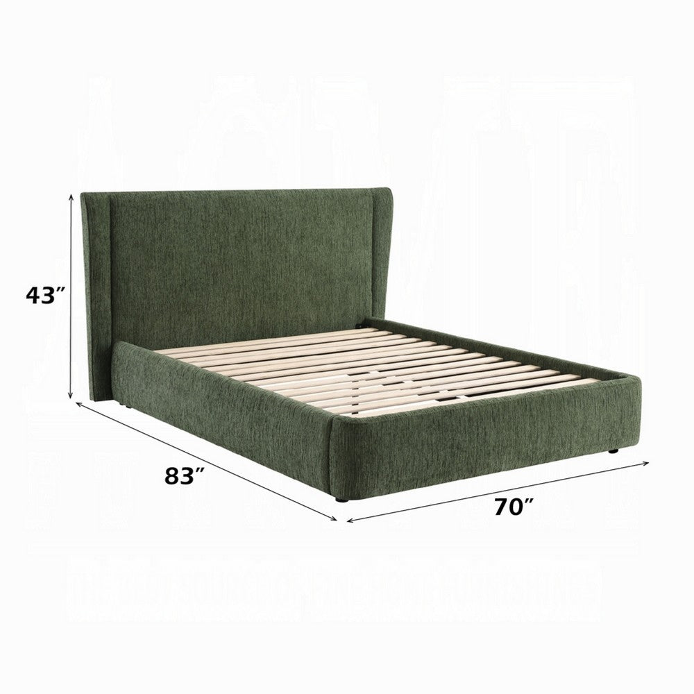 Wery Low Profile Full Bed | Textured Green Upholstered Wingback Headboard