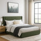 Wery Low Profile Full Bed | Textured Green Upholstered Wingback Headboard