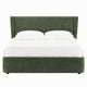 Wery Low Profile Queen Bed | Textured Green Upholstered Wingback Headboard