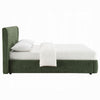 Wery Low Profile Queen Bed | Textured Green Upholstered Wingback Headboard