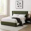 Wery Low Profile Queen Bed | Textured Green Upholstered Wingback Headboard