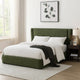 Wery Low Profile Queen Bed | Textured Green Upholstered Wingback Headboard