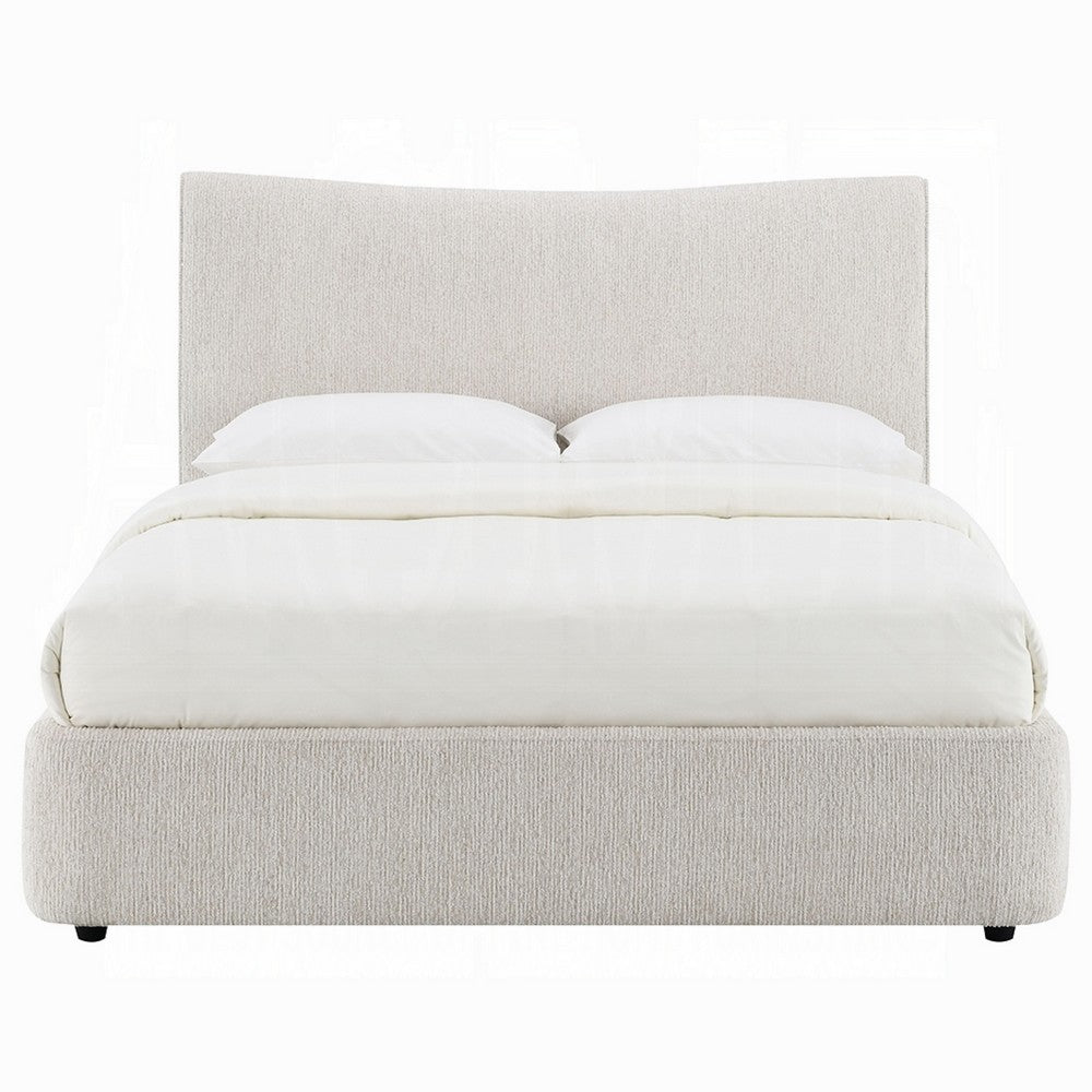 Rery Full Bed | Beige Chenille Padded Upholstery | Low Profile Platform