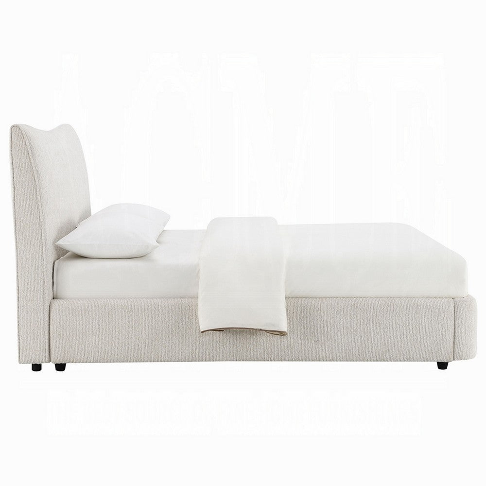 Rery Full Bed | Beige Chenille Padded Upholstery | Low Profile Platform