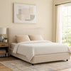 Rery Queen Bed | Beige Chenille Padded Upholstery | Low Profile Platform