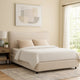 Rery Queen Bed | Beige Chenille Padded Upholstery | Low Profile Platform