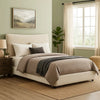 Rery Queen Bed | Beige Chenille Padded Upholstery | Low Profile Platform