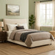 Rery Queen Bed | Beige Chenille Padded Upholstery | Low Profile Platform