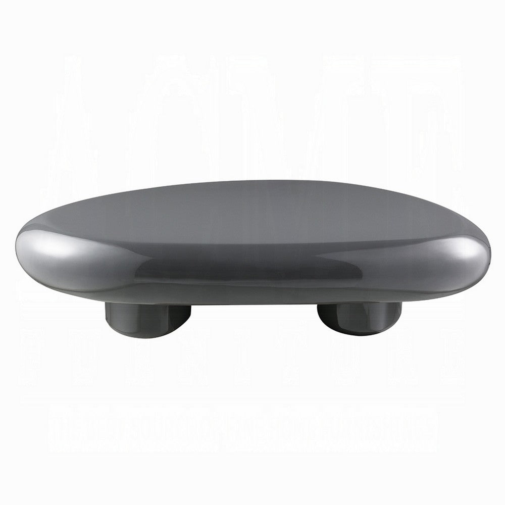 Fory Coffee Table | 46" Oval Top w Low Metal Base | High Gloss Gray