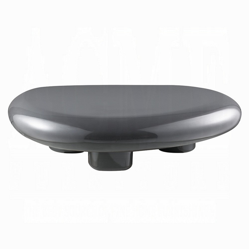 Fory Coffee Table | 46" Oval Top w Low Metal Base | High Gloss Gray