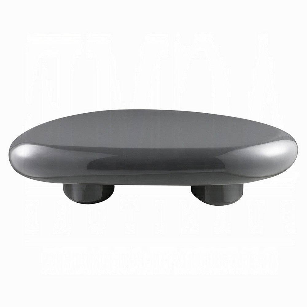 Fory Coffee Table | 46" Oval Top w Low Metal Base | High Gloss Gray
