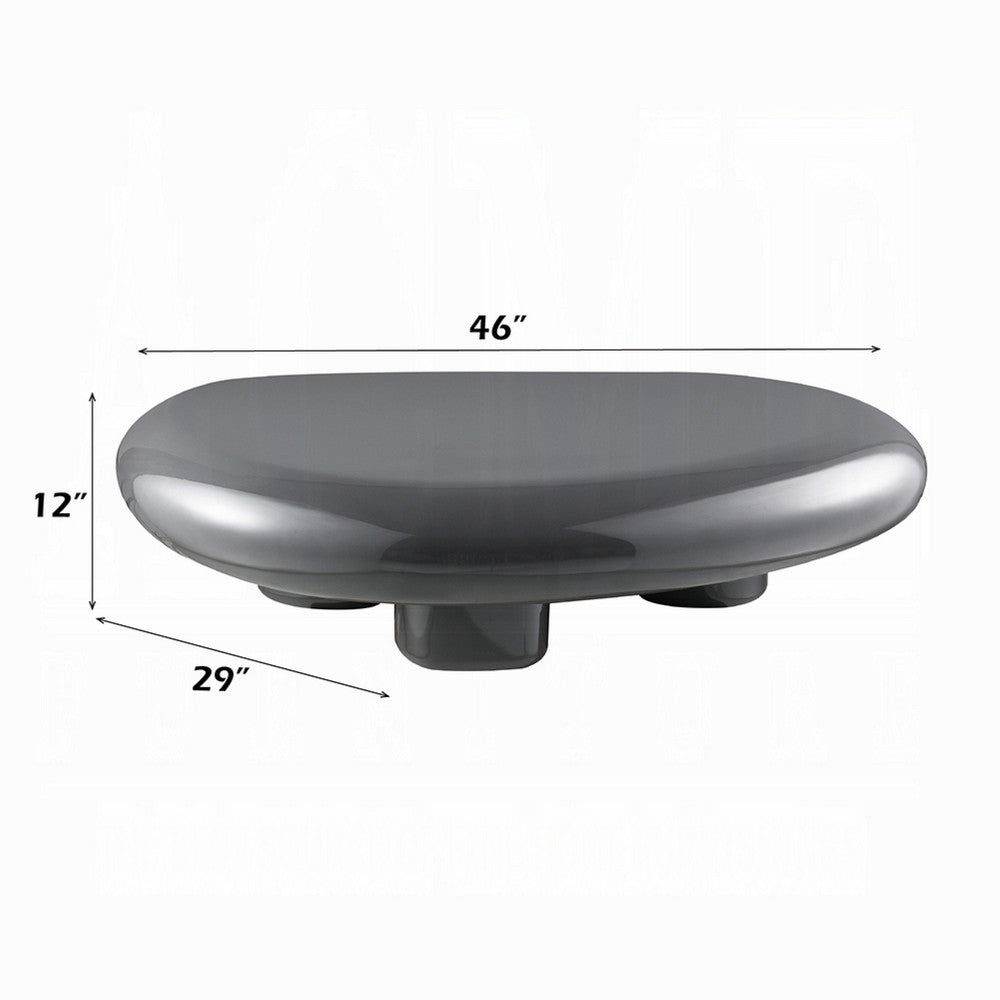 Fory Coffee Table | 46" Oval Top w Low Metal Base | High Gloss Gray