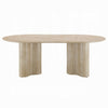 Jory Dining Table | 79" Oval Travertine Paper Top | Beige Wood Finish
