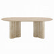 Jory Dining Table | 79" Oval Travertine Paper Top | Beige Wood Finish