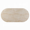 Jory Dining Table | 79" Oval Travertine Paper Top | Beige Wood Finish