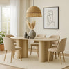 Jory Dining Table | 79" Oval Travertine Paper Top | Beige Wood Finish