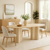 Jory Dining Table | 79" Oval Travertine Paper Top | Beige Wood Finish