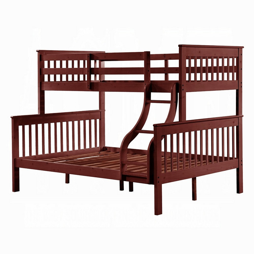 Rita Twin over Full Bunk Bed | Slatted Frame | Fixed Ladder | Cherry Brown