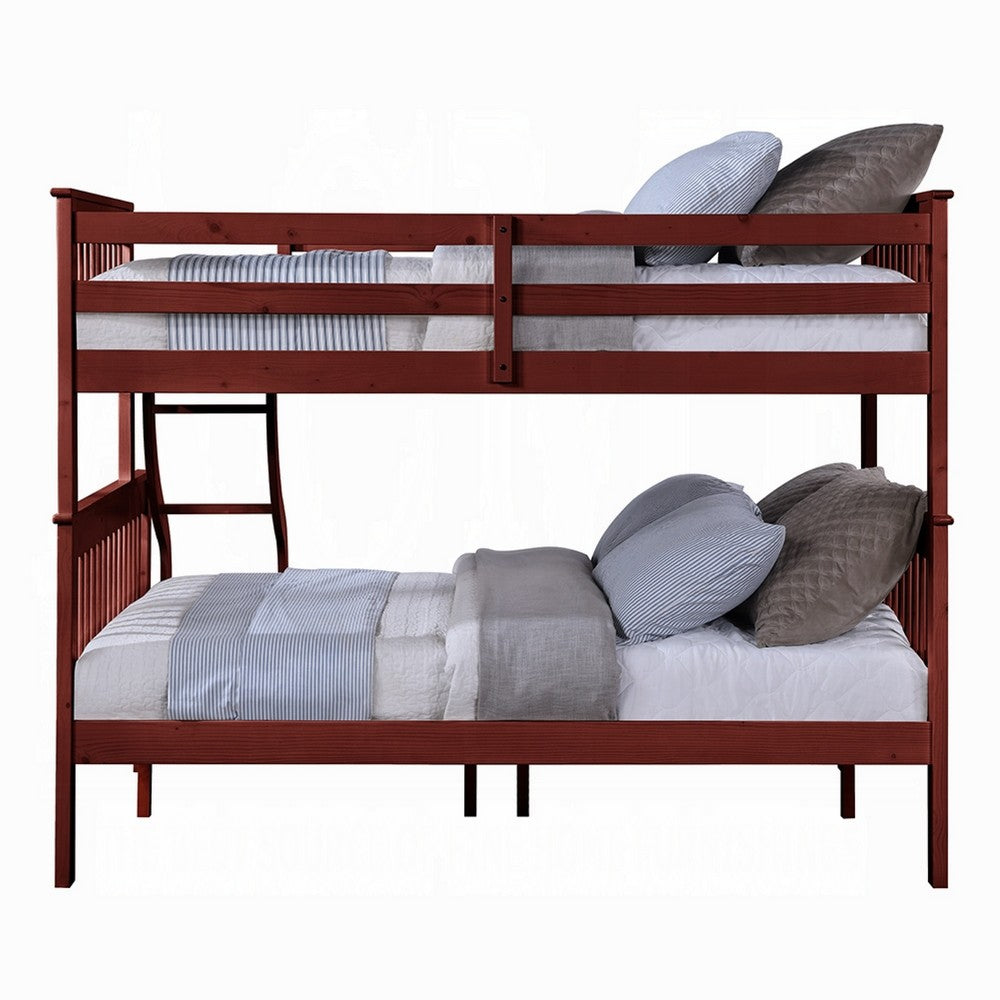 Rita Twin over Full Bunk Bed | Slatted Frame | Fixed Ladder | Cherry Brown