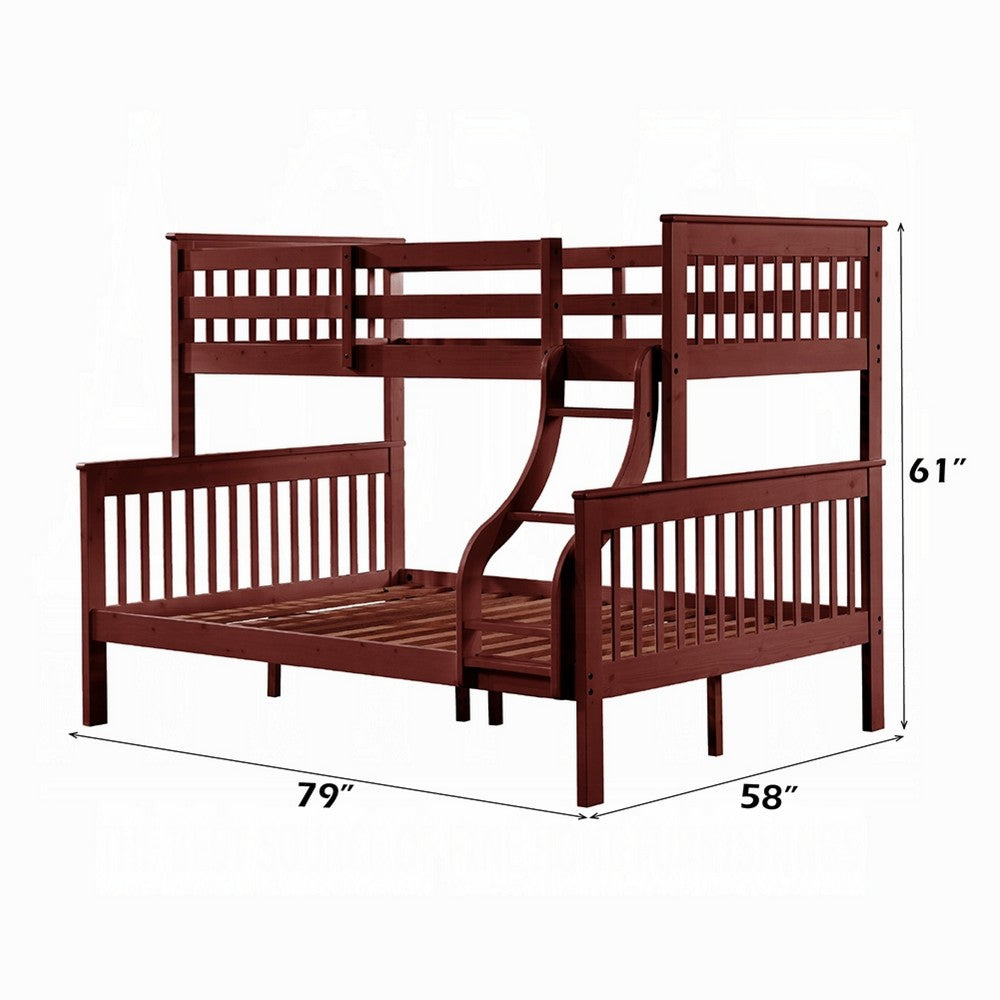 Rita Twin over Full Bunk Bed | Slatted Frame | Fixed Ladder | Cherry Brown