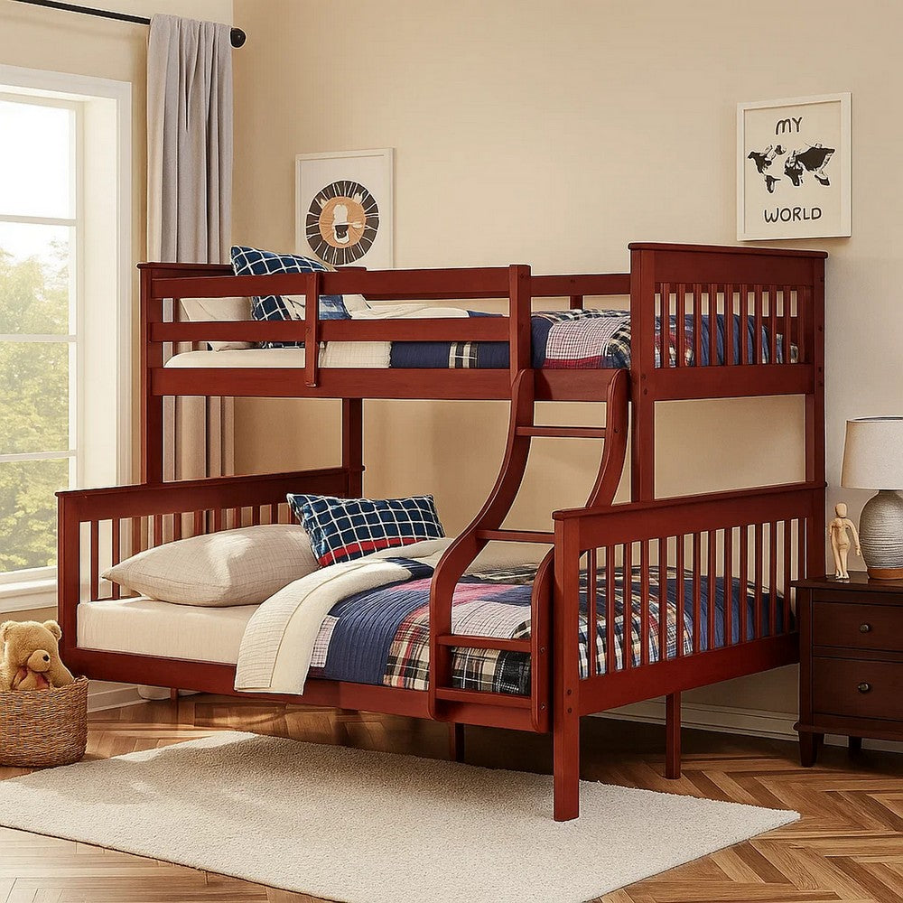 Rita Twin over Full Bunk Bed | Slatted Frame | Fixed Ladder | Cherry Brown
