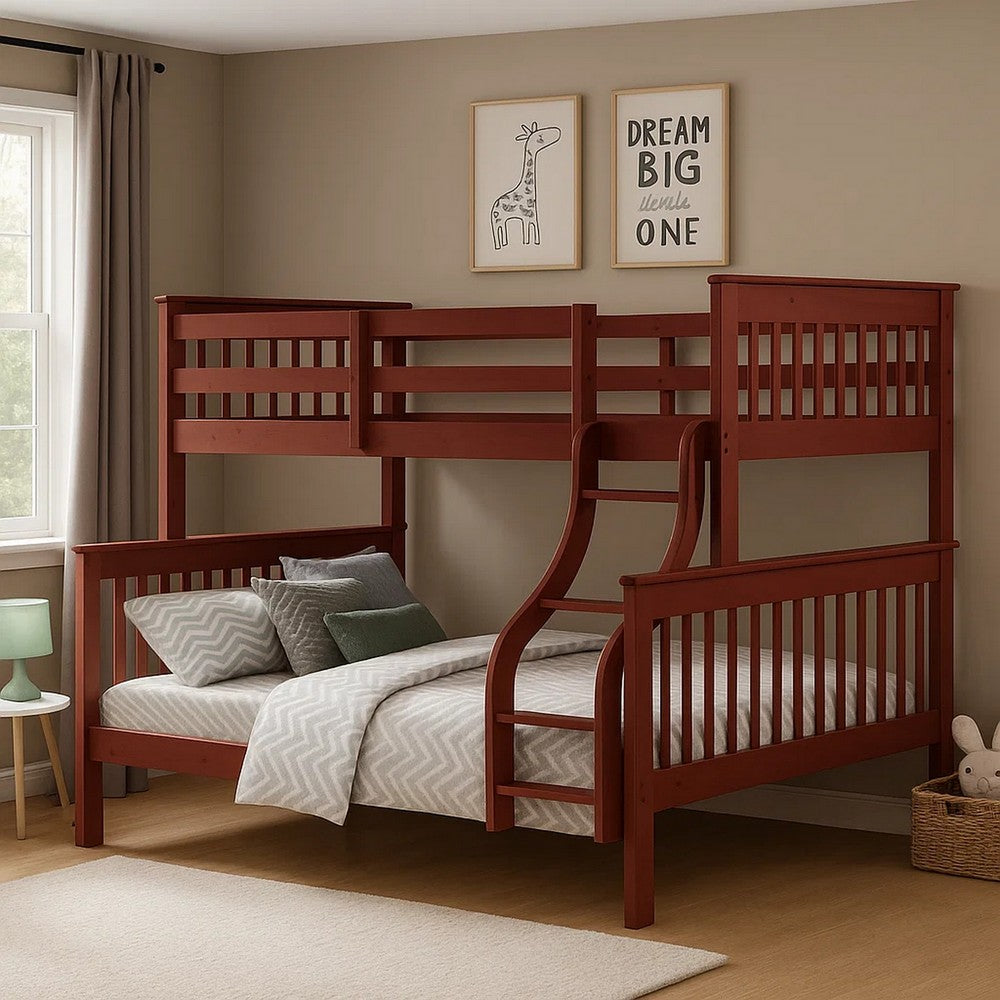 Rita Twin over Full Bunk Bed | Slatted Frame | Fixed Ladder | Cherry Brown