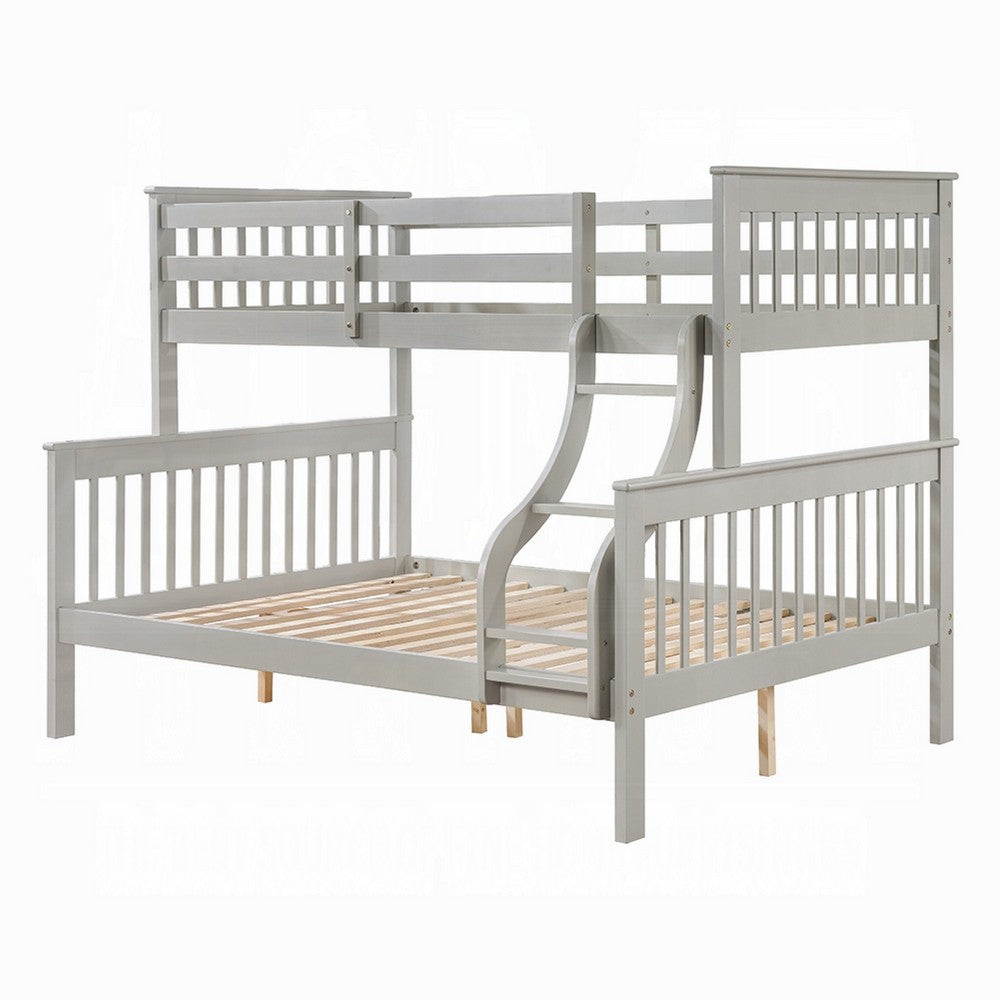 Rita Twin over Full Bunk Bed | Slatted Frame | Fixed Ladder | Gray & Brown