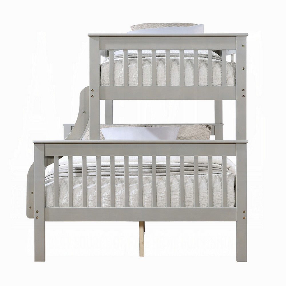 Rita Twin over Full Bunk Bed | Slatted Frame | Fixed Ladder | Gray & Brown