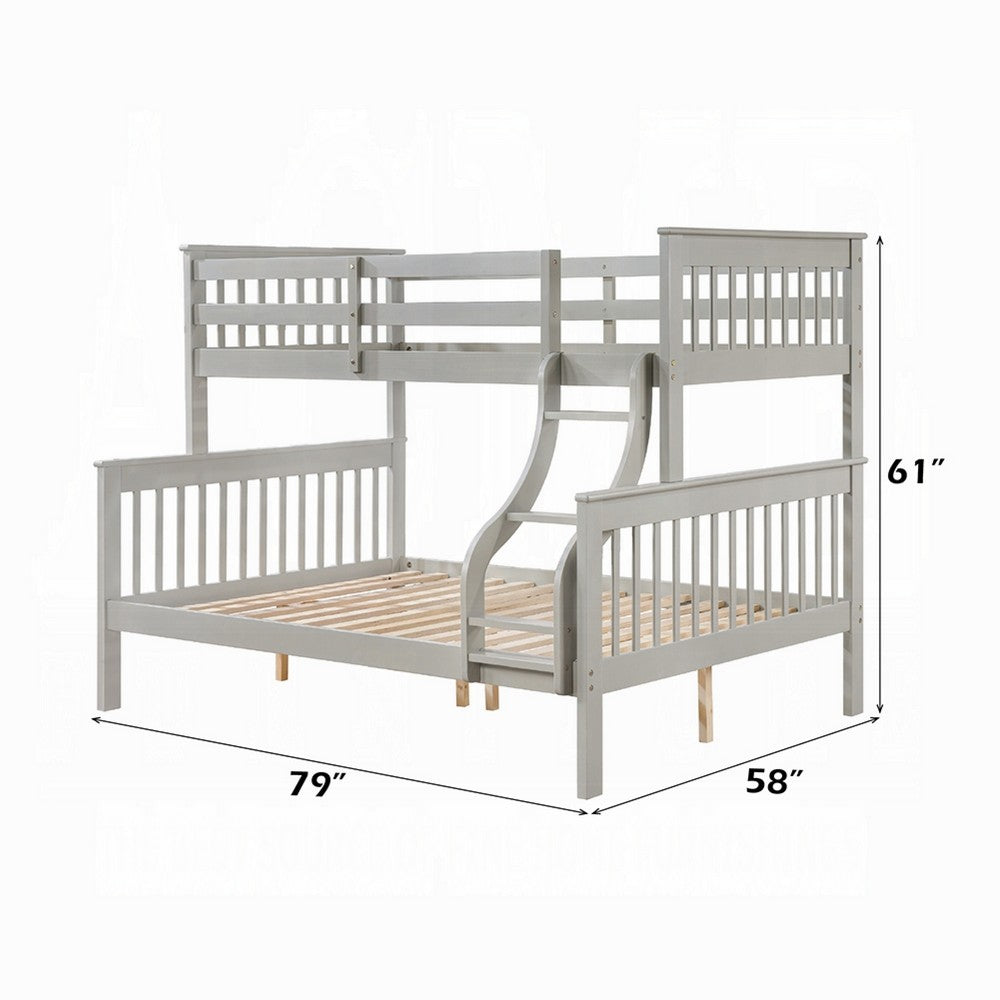 Rita Twin over Full Bunk Bed | Slatted Frame | Fixed Ladder | Gray & Brown