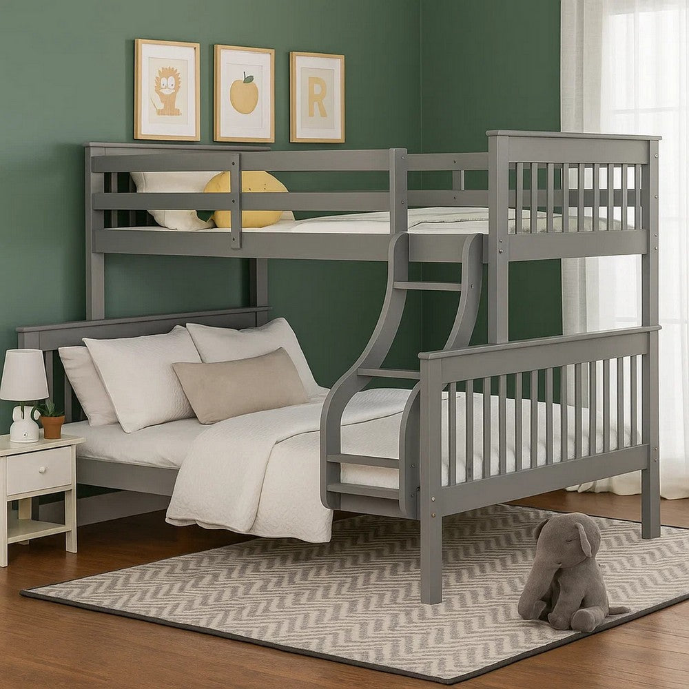 Rita Twin over Full Bunk Bed | Slatted Frame | Fixed Ladder | Gray & Brown