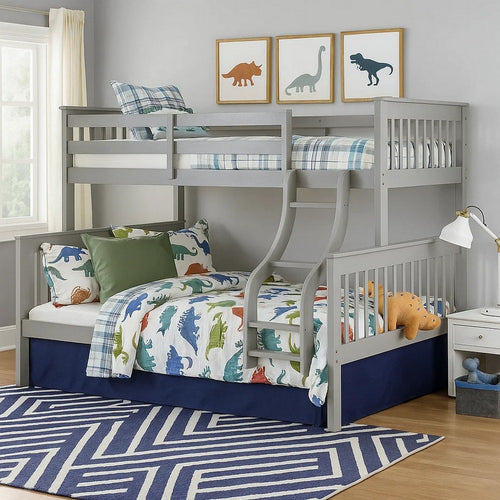 Rita Twin over Full Bunk Bed | Slatted Frame | Fixed Ladder | Gray & Brown