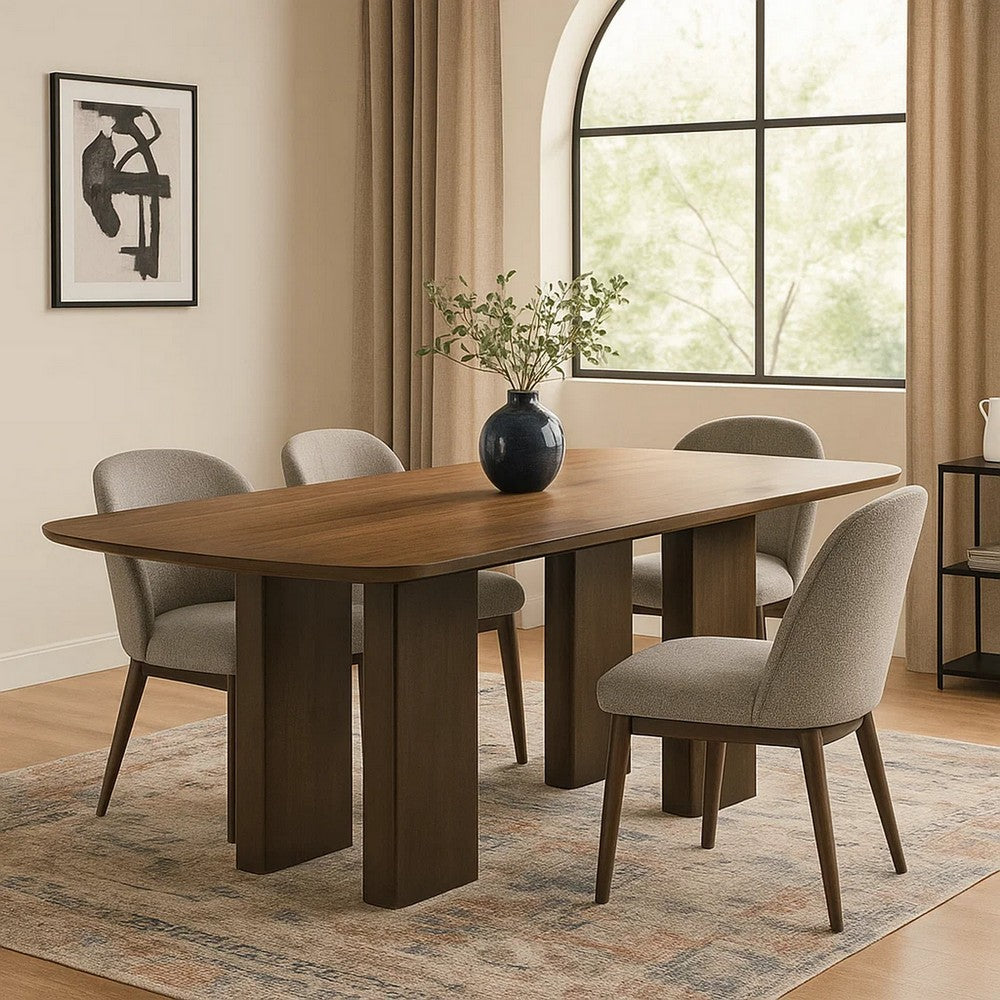 Lina Dining Table | 79" Rectangular | Wide Panel Legs | Walnut Brown Wood
