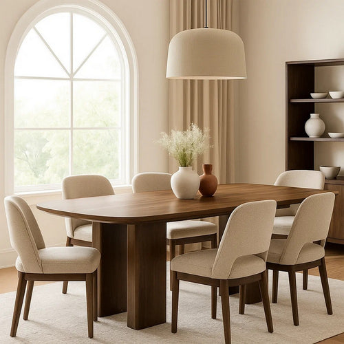 Lina Dining Table | 79" Rectangular | Wide Panel Legs | Walnut Brown Wood