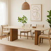 Ladi Dining Table | 87" Rectangular Beige Faux Marble Top | Brown Wood