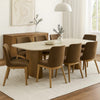 Ladi Dining Table | 87" Rectangular Beige Faux Marble Top | Brown Wood