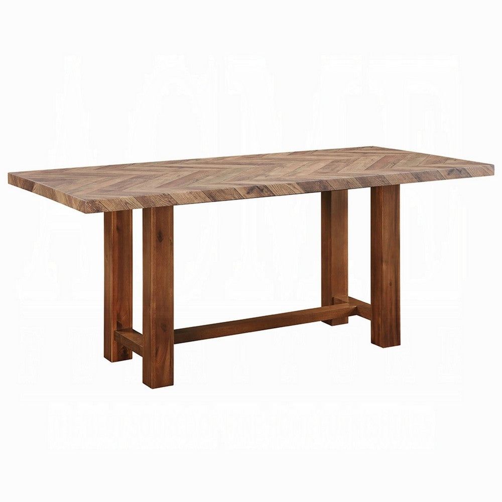 Elsie Dining Table | 71" Rectangular Chevron Design Top | Brown Wood