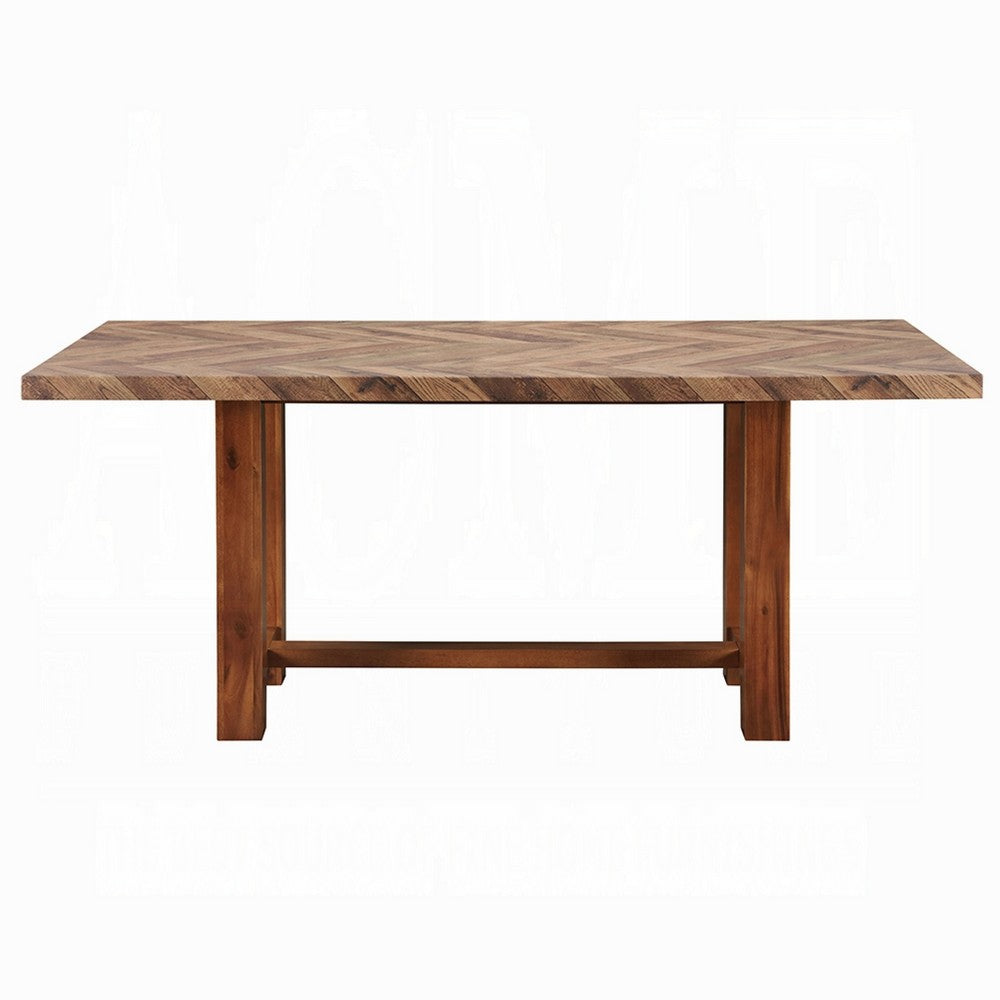 Elsie Dining Table | 71" Rectangular Chevron Design Top | Brown Wood