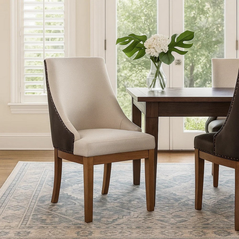 Elsie Dining Chair Set of 2 | Foam Fill | Nailed Faux Leather Back | Brown