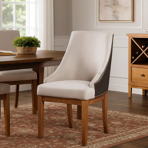 Elsie Dining Chair Set of 2 | Foam Fill | Nailed Faux Leather Back | Brown