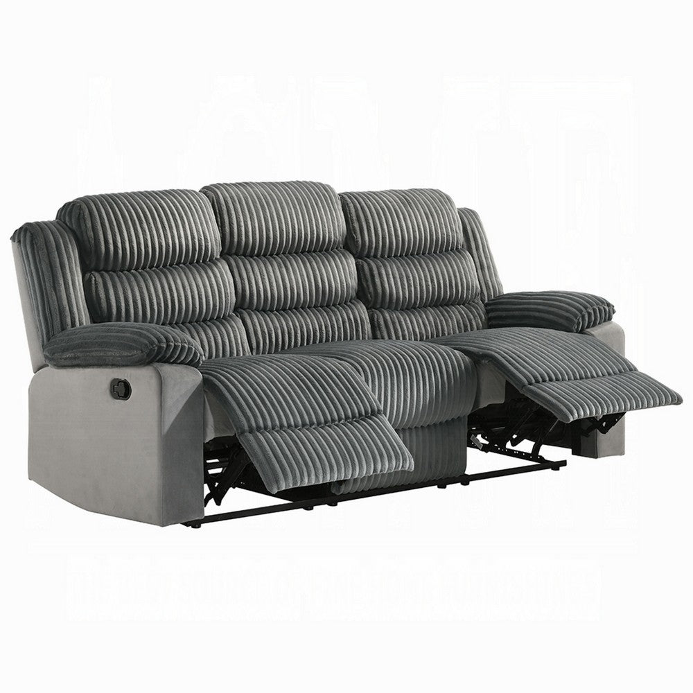 Lesy Manual Motion Recliner Sofa | 3 Seater Soft Gray Corduroy & Velvet