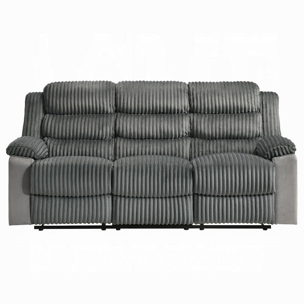Lesy Manual Motion Recliner Sofa | 3 Seater Soft Gray Corduroy & Velvet