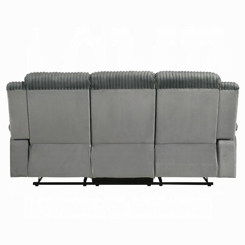 Lesy Manual Motion Recliner Sofa | 3 Seater Soft Gray Corduroy & Velvet