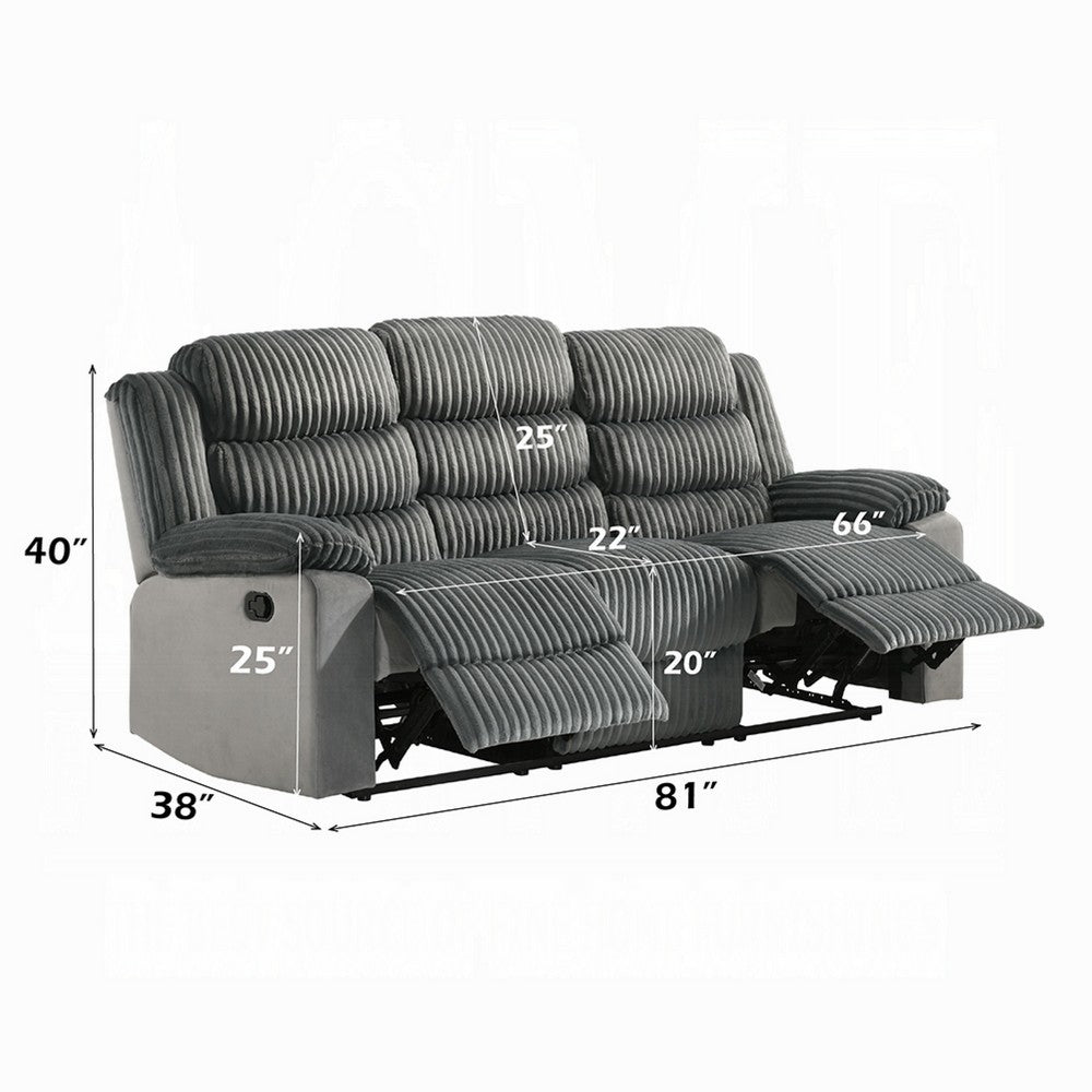 Lesy Manual Motion Recliner Sofa | 3 Seater Soft Gray Corduroy & Velvet