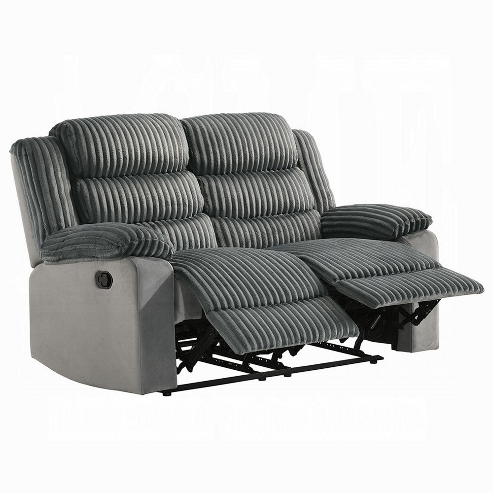Lesy Manual Motion Recliner Loveseat Foam Fill | Gray Corduroy & Velvet