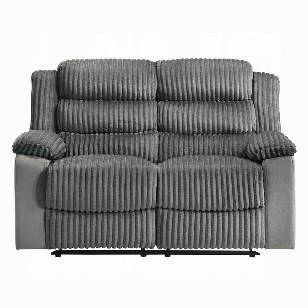 Lesy Manual Motion Recliner Loveseat Foam Fill | Gray Corduroy & Velvet