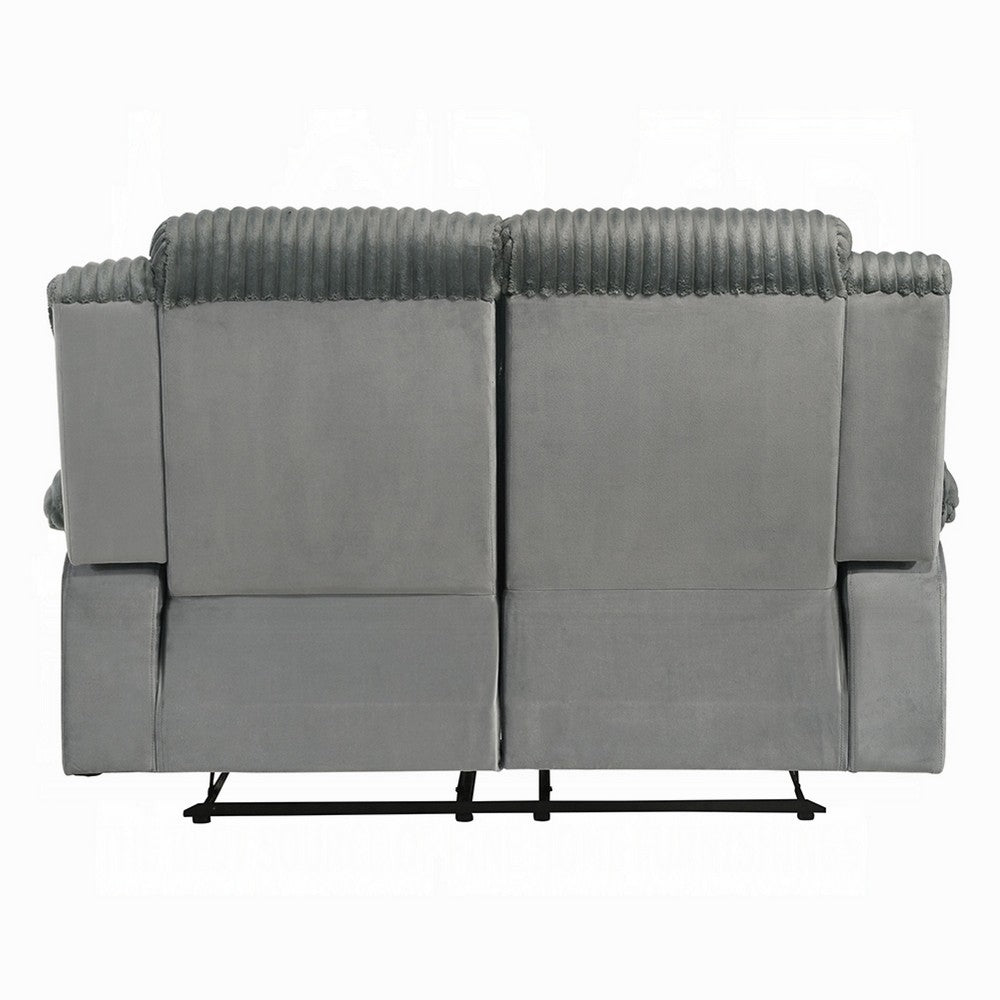 Lesy Manual Motion Recliner Loveseat Foam Fill | Gray Corduroy & Velvet