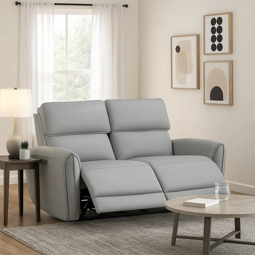 Jero Power Motion Recliner Loveseat | USB Port | Light Gray Faux Leather