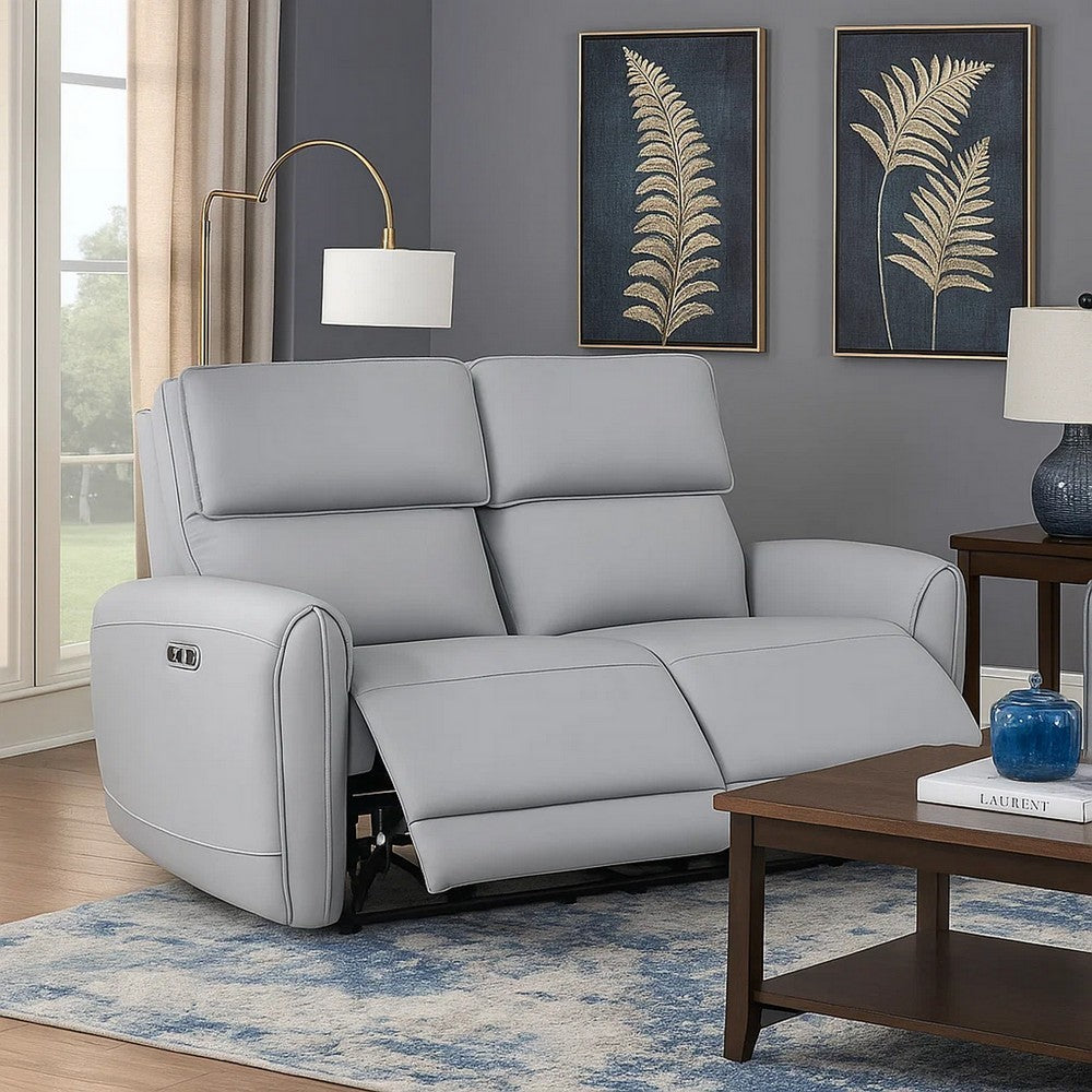 Jero Power Motion Recliner Loveseat | USB Port | Light Gray Faux Leather