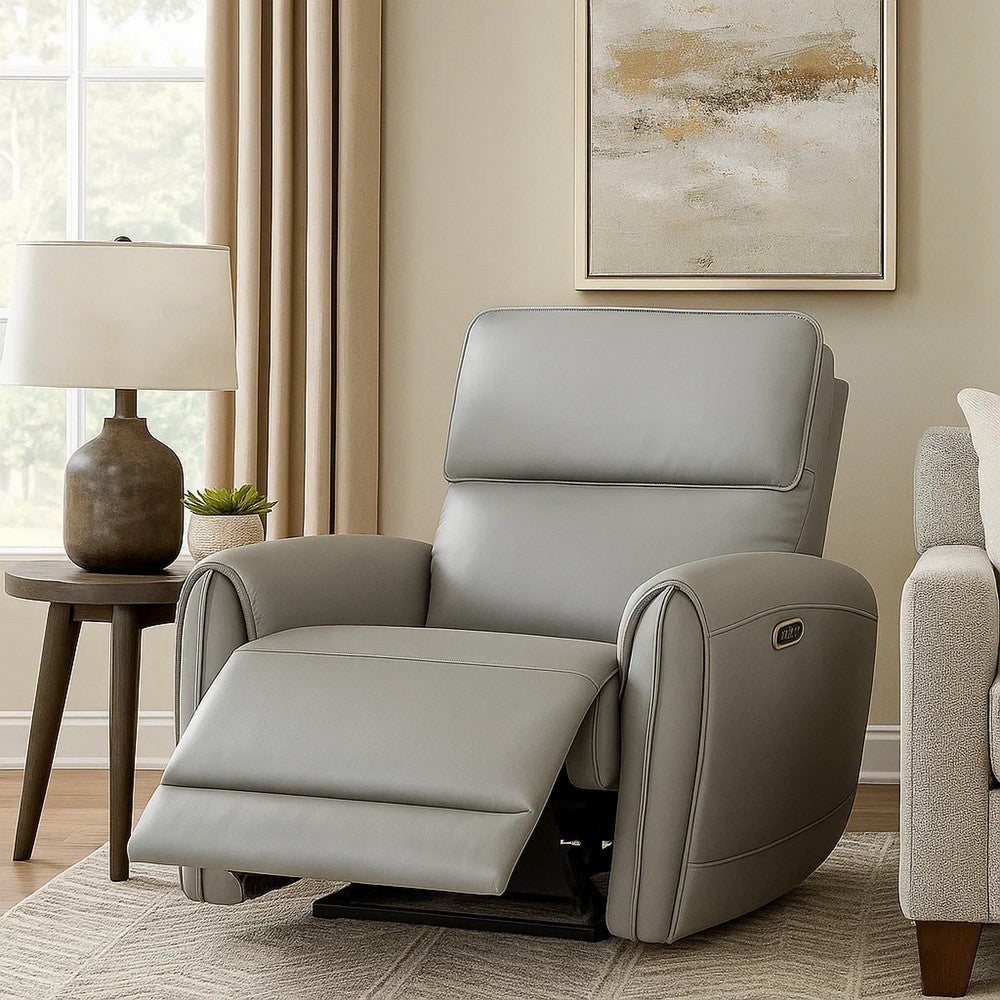 Jero Power Motion Recliner Armchair with USB Port | Light Gray Faux Leather